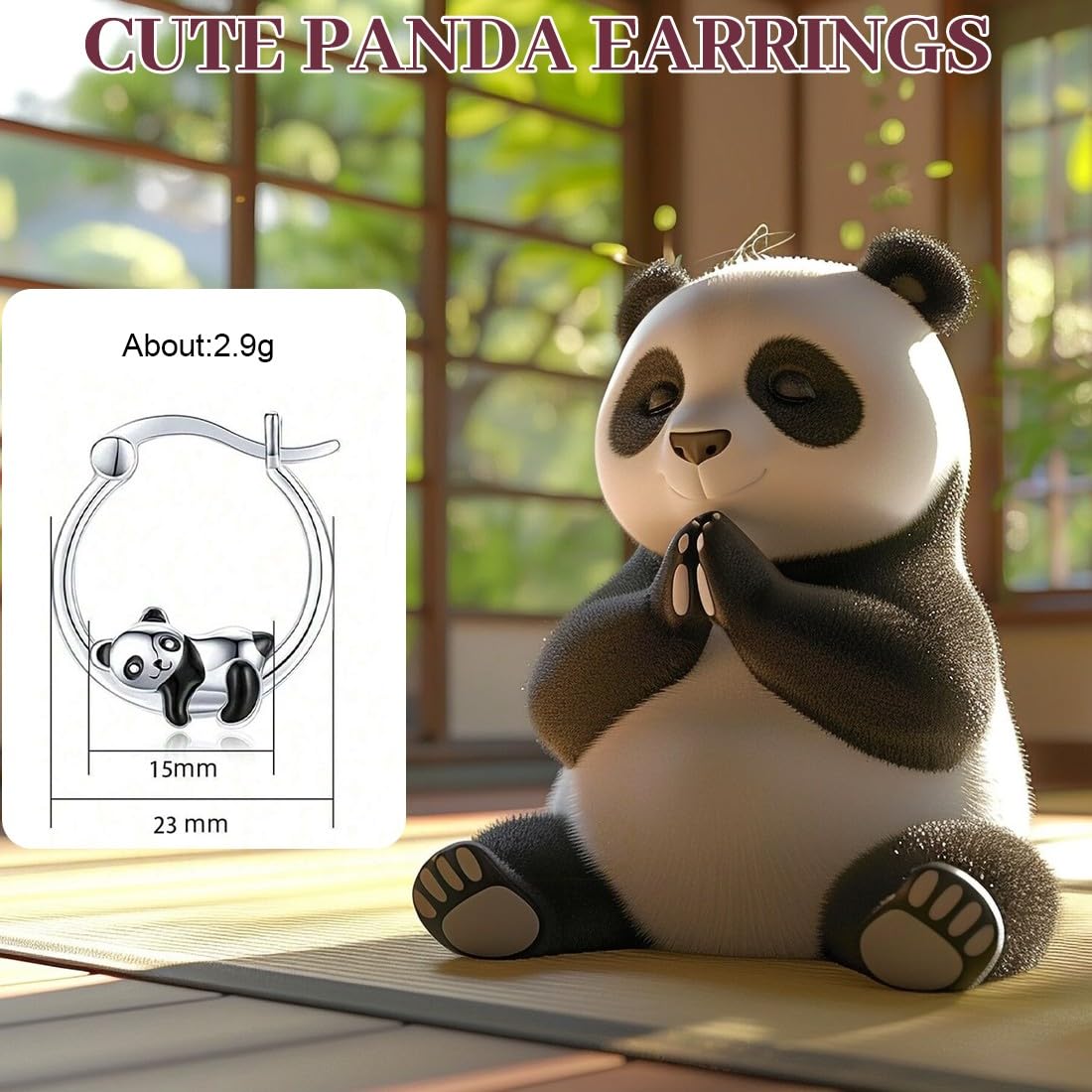 Boucles d'oreilles Panda pour Filles, Argent Sterling 925 Boucles d'oreilles Petite Creoles Animaux Hypoallergéniques Mignon Panda Bijoux Cadeau d'Anniversaire Cadeau de Saint-Valentin
