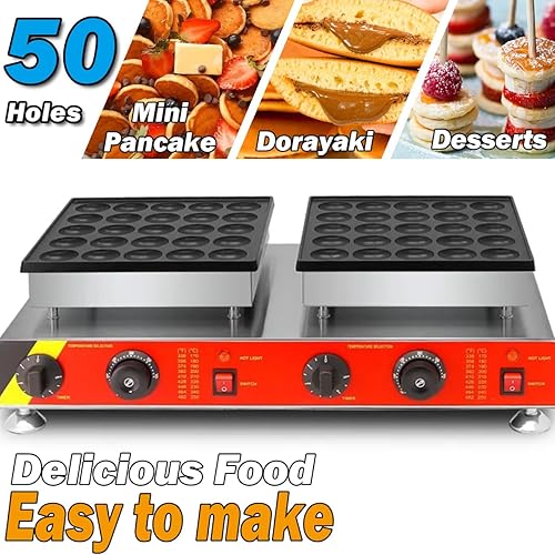Miniatura 2 de Máquina para hacer panqueques eléctrica comercial de 50 agujeros de 1.8 pulgadas, mini panqueques holandeses, plancha para panqueques, máquina para