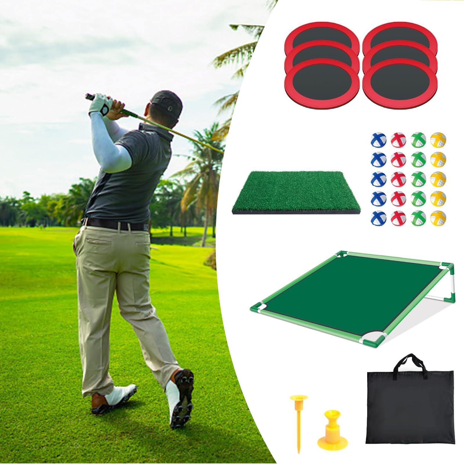 Juego de Mini Golf para Adultos y Niños, Alfombra de Práctica de Putting con 20 Bolas Adhesivas, Juego de Lanzamiento para Interior y Exterior, Incluye Bolsa