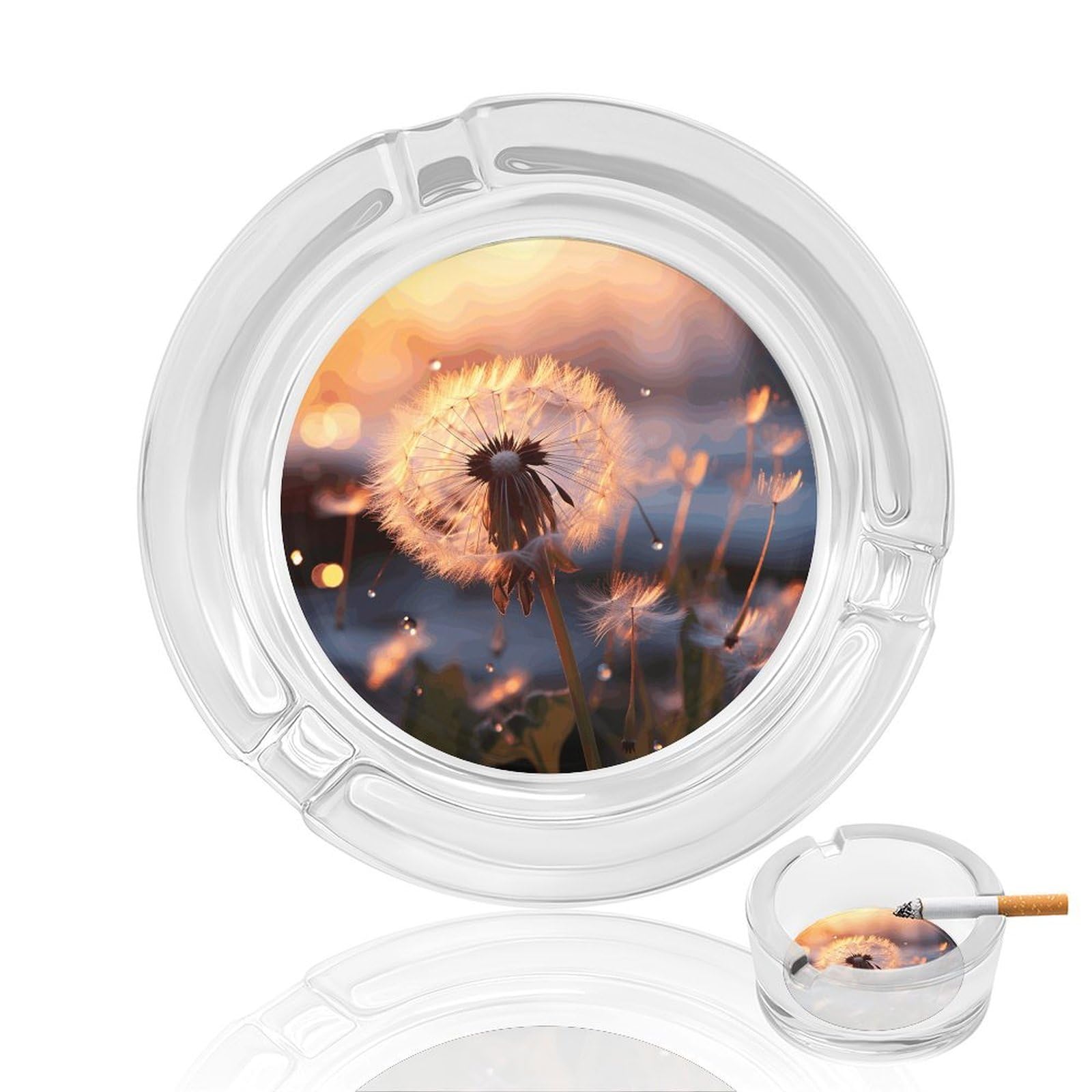 Cendrier rond en verre pissenlit lavable qui embellit le bureau