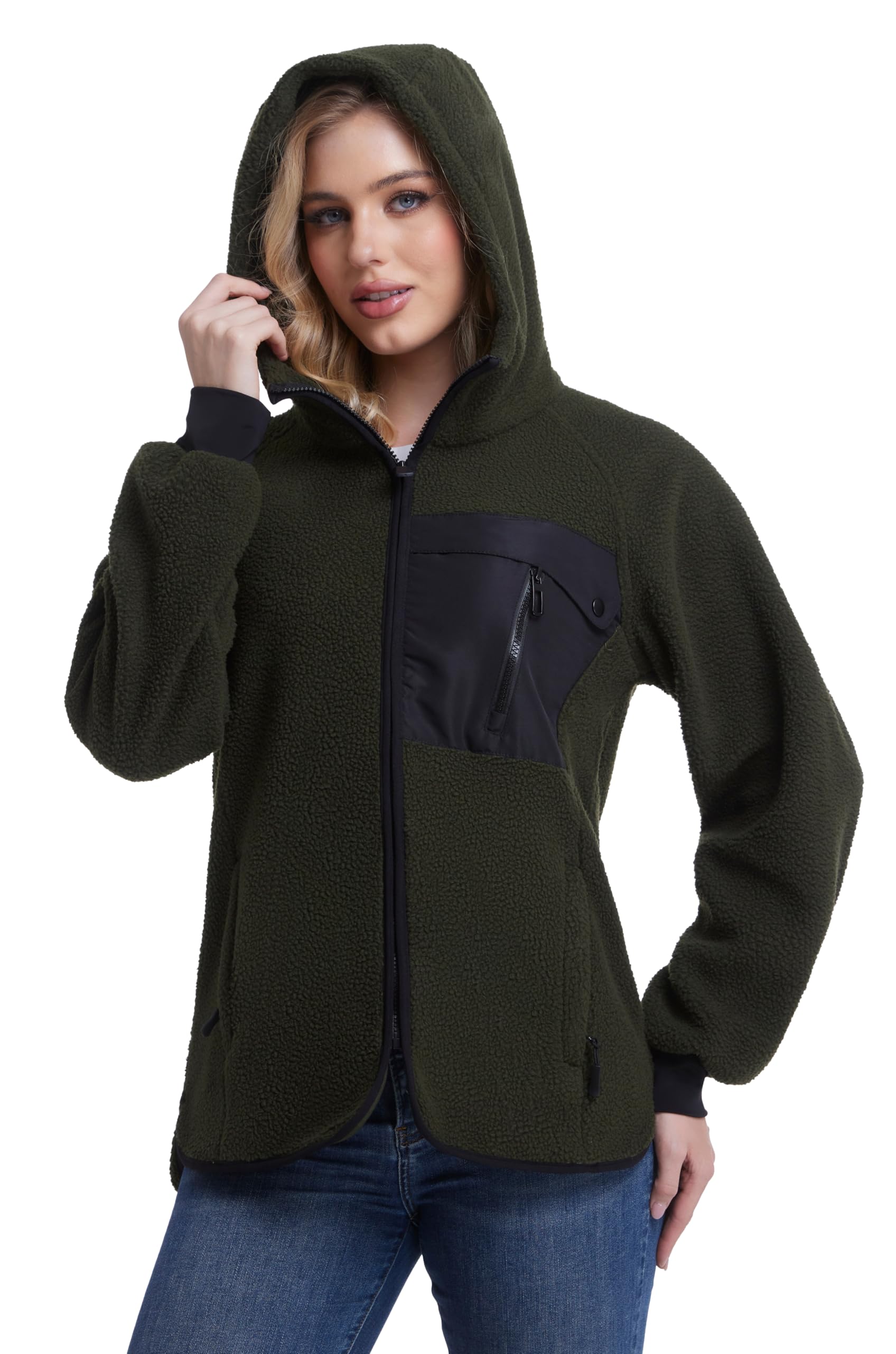 Giacca Pile Donna Invernale con Cappuccio Cerniera Felpa Sherpa Polar Hoodie Caldo Termica Lavoro Teddy Cappotto per Outdoor Running Trekking Sci