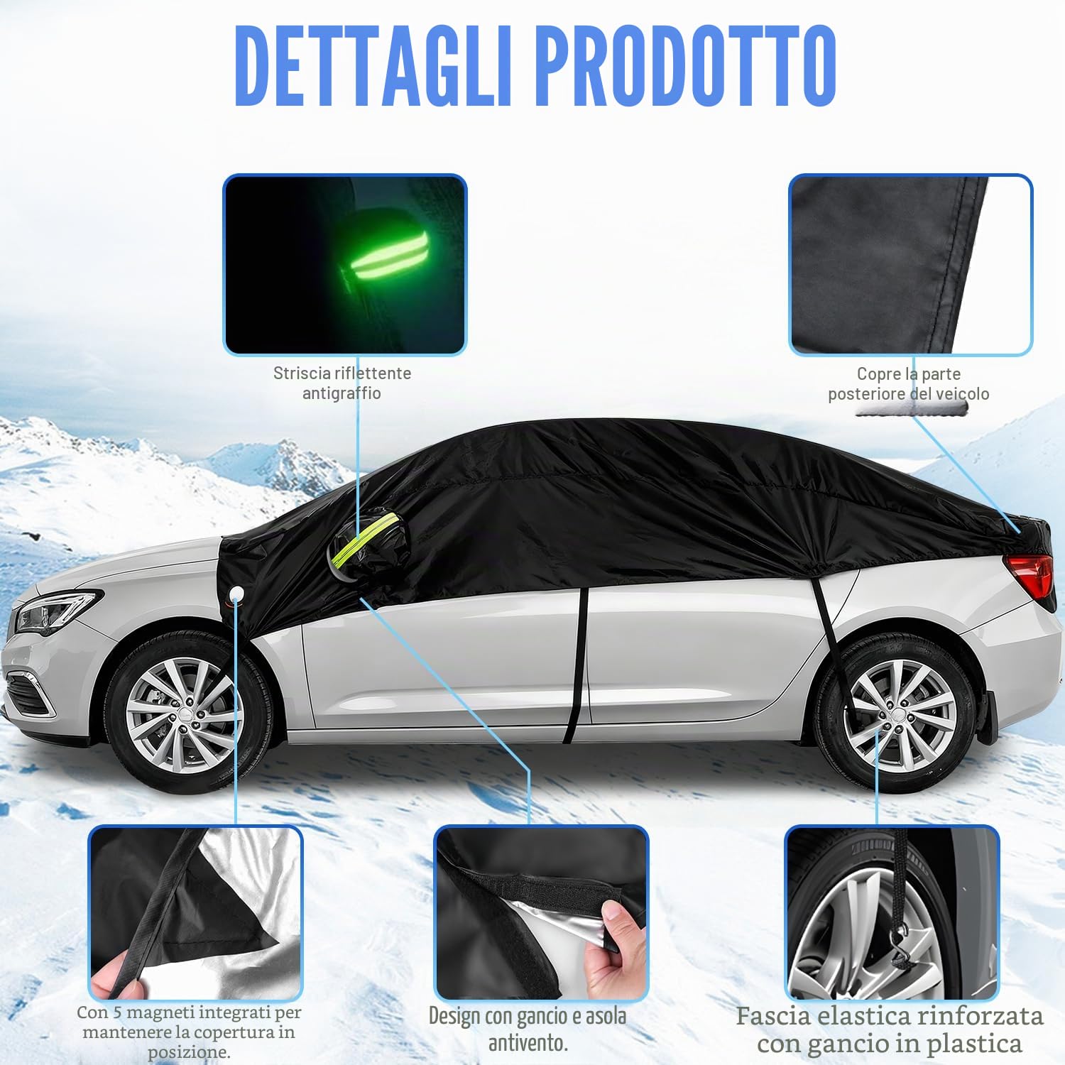iZoeL Copertura Parabrezza Auto 274 x 260 x 412 cm Protezione Magnetica Copri Parabrezza Invernale con Protezione Specchietto Retrovisore, Protegge da Vento Neve Brina UV, per Auto SUV Truck