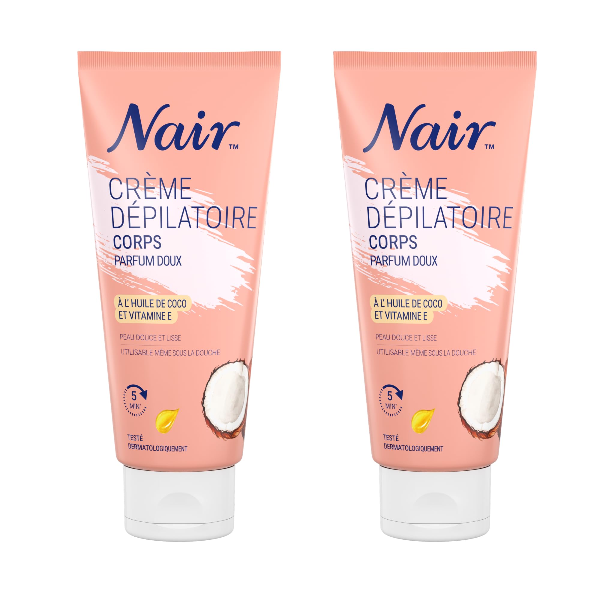 NAIR - Crème Dépilatoire Corps Parfum Doux - A l'Huile de Coco et Vitamine E - Lot de 2 tubes de 100ml - 1