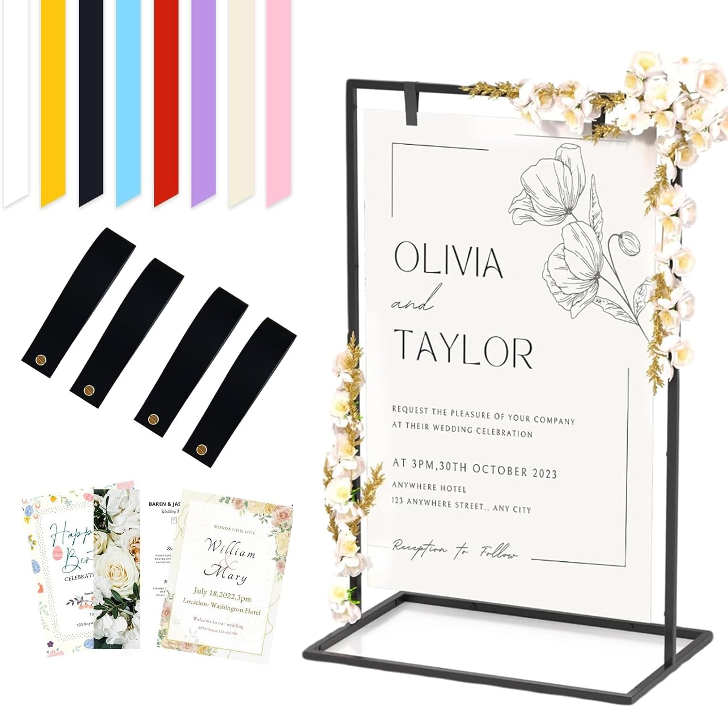 Wedding Sign Stand - Metal Sign Holder for Welcome Sign, Adjustable Height, Poster Stand Floor Display Portable & Easy Setup, Perfect for Wedding Reception, Birthday Party, Events (Black)