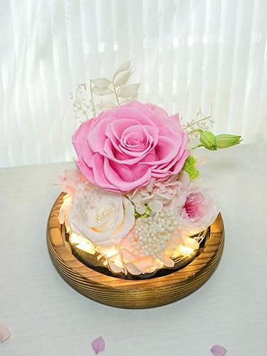 Miniatura 7 de Flores preservadas para mamá – Rosas rosadas preservadas en cúpula de cristal con luz LED para novia, flores reales eternas para mujeres, regalo