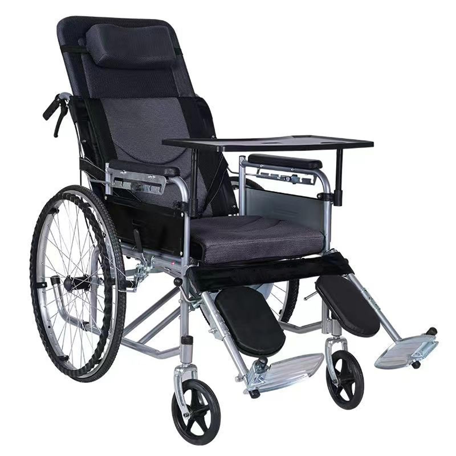 SXSLTSA Recliner Folding Wheelchair with Removable Footrests and Armrests ， Lightweight 18 Inch Seat for Adults, Bariatric and Disabled Users