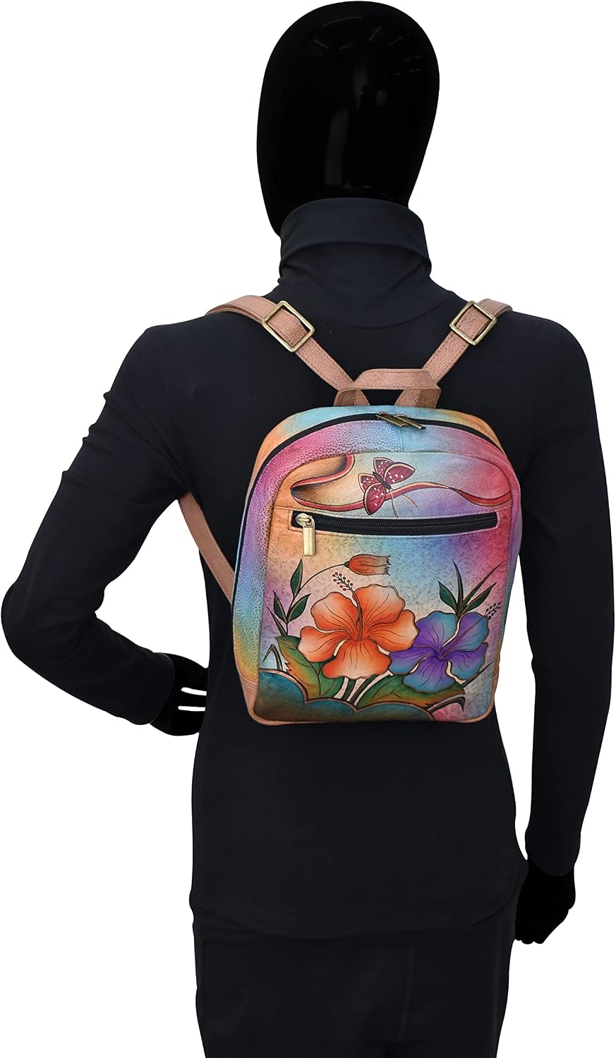 Anna by Anuschka Hand Painted Women’s Genuine Leather Medium Backpack -Antique Hibiscus