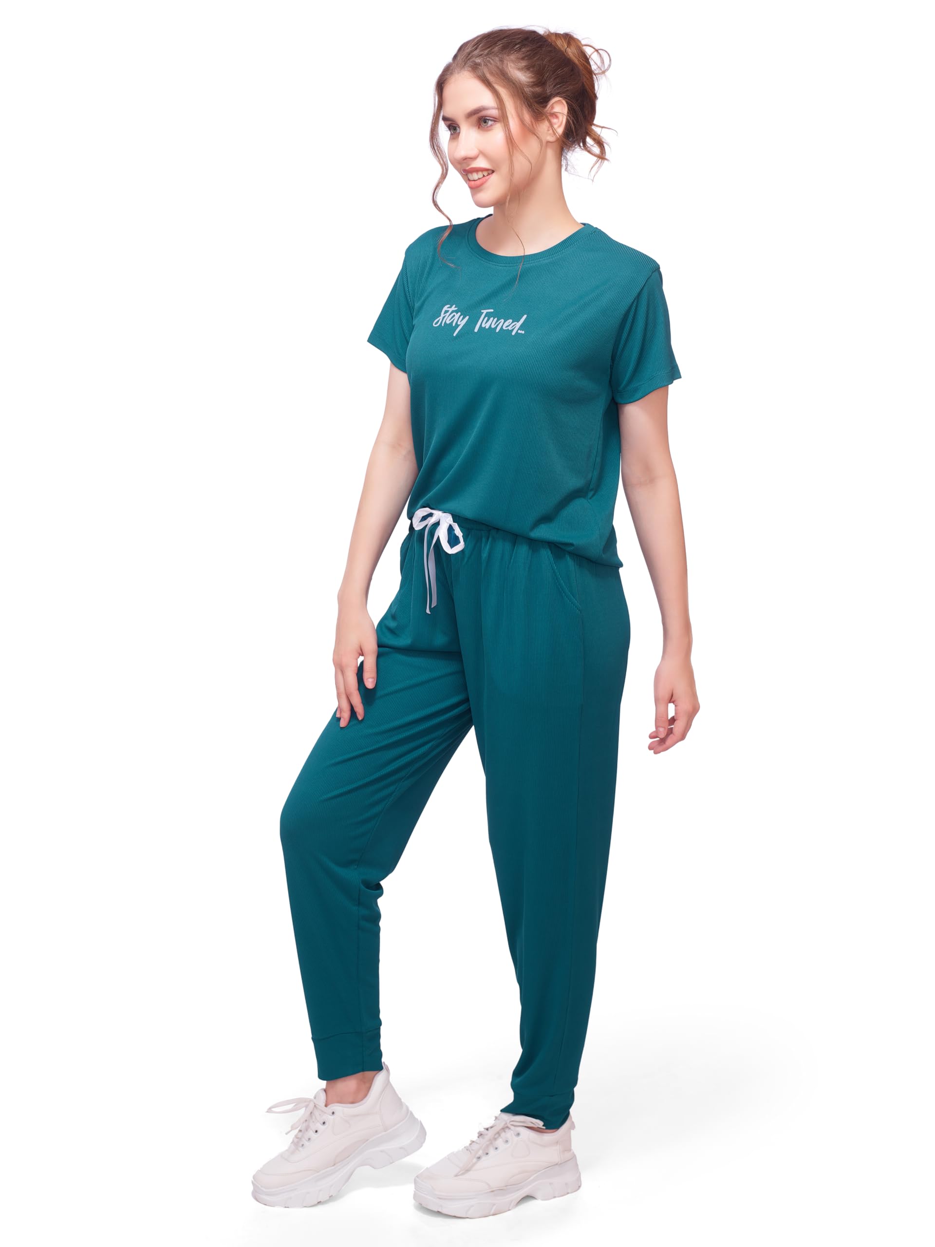 LOTIK Women's Teal Stay Tuned Solid Poly Spandex Track Suit Set 688-S - Image 5 thumbnail