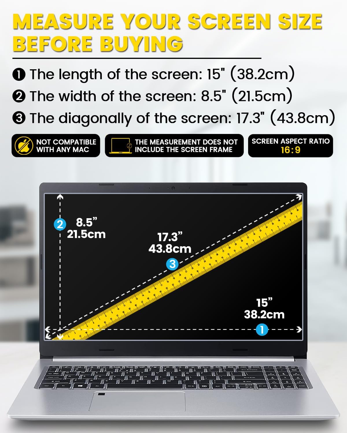 F FORITO 17.3 Inch 16:9 360° Laptop Privacy Screen Protector, Anti Peeping and Anti Glare Laptop Privacy Shield, Reduce Eye Strain & Eye Protection