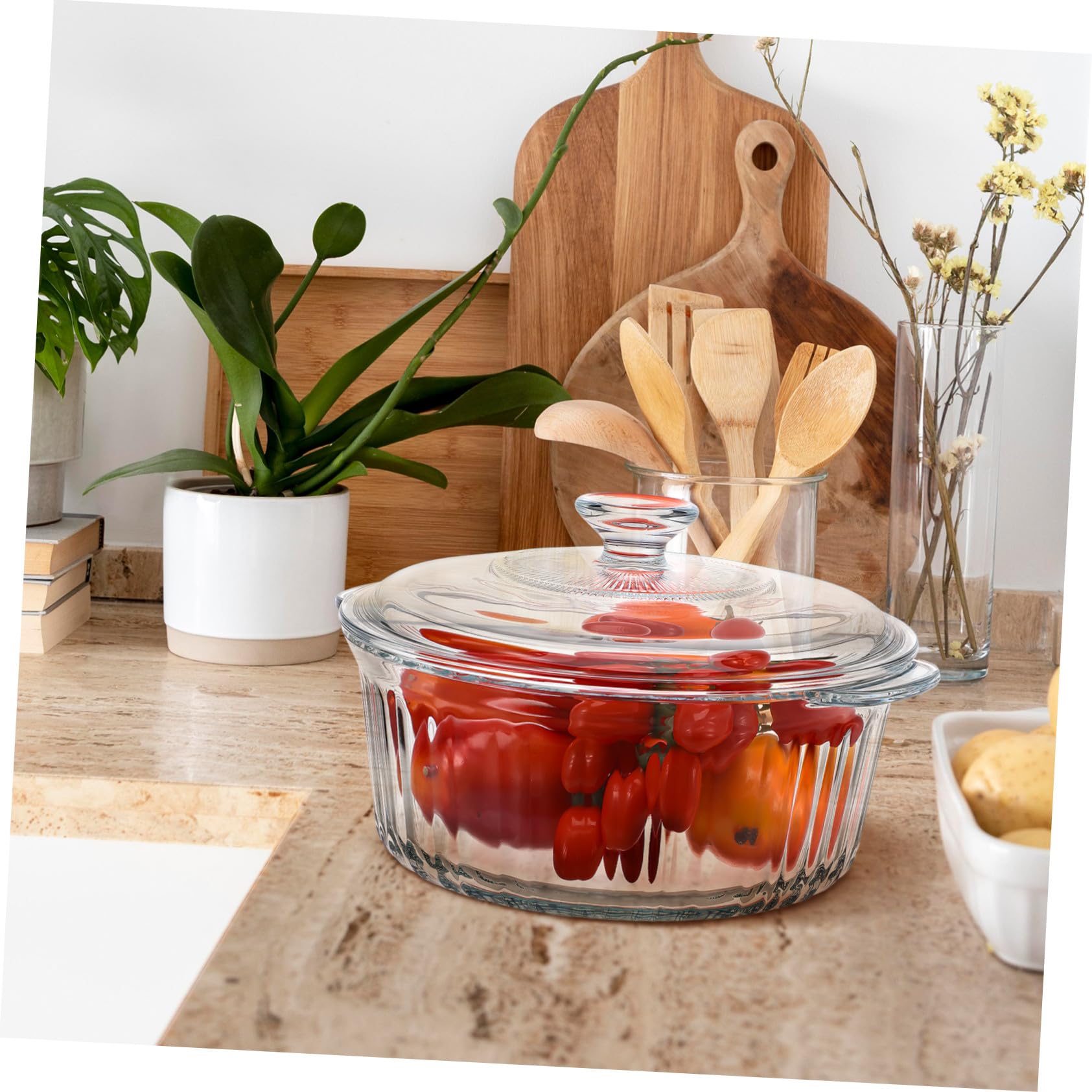Sosoport Glas casserole Rund mit Deckel Hitzebeständig Gleichmäßige Wärmeverteilung Borosilikatglas Auflaufform zum Schmoren Kochen und Servieren Mikrowellengeeignet Elegantes Design