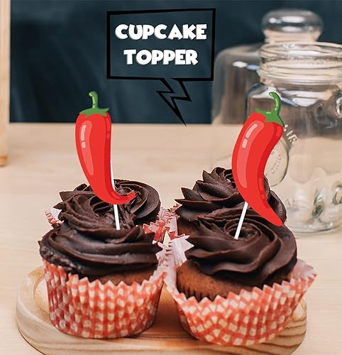 Miniatura 5 de Decoración tradicional para cupcakes de chile con purpurina roja, 18 piezas, decoración temática de comida mexicana, suministros de decoración para