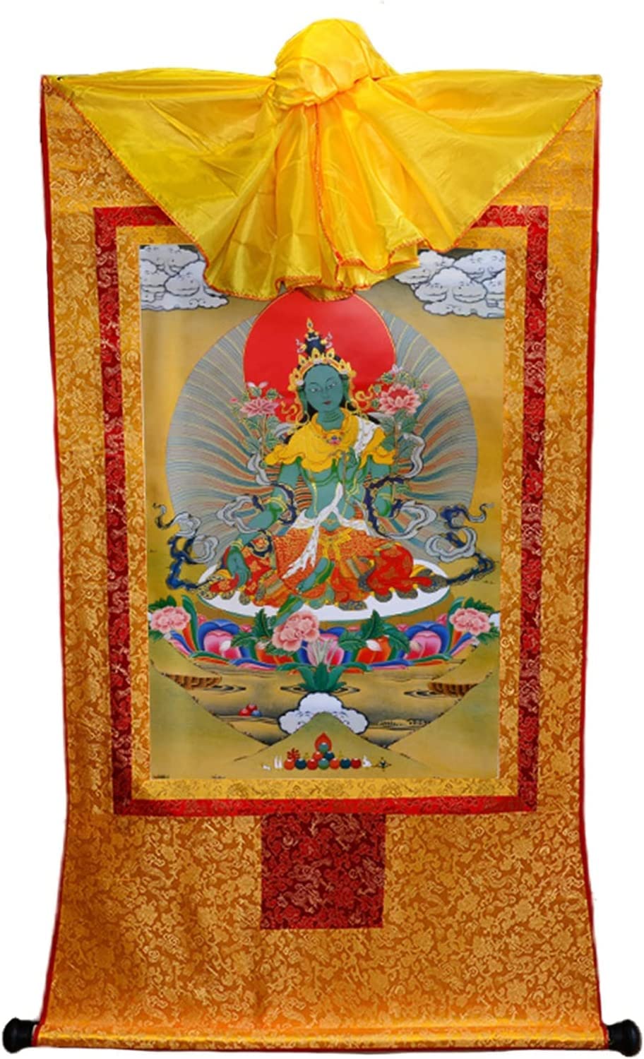 Cnfhfry Onecolor Vintage Tapestry, Bodhisattva Tara Tibetan Thangka Tapestry Vintage Buddhist Brocade Art Print