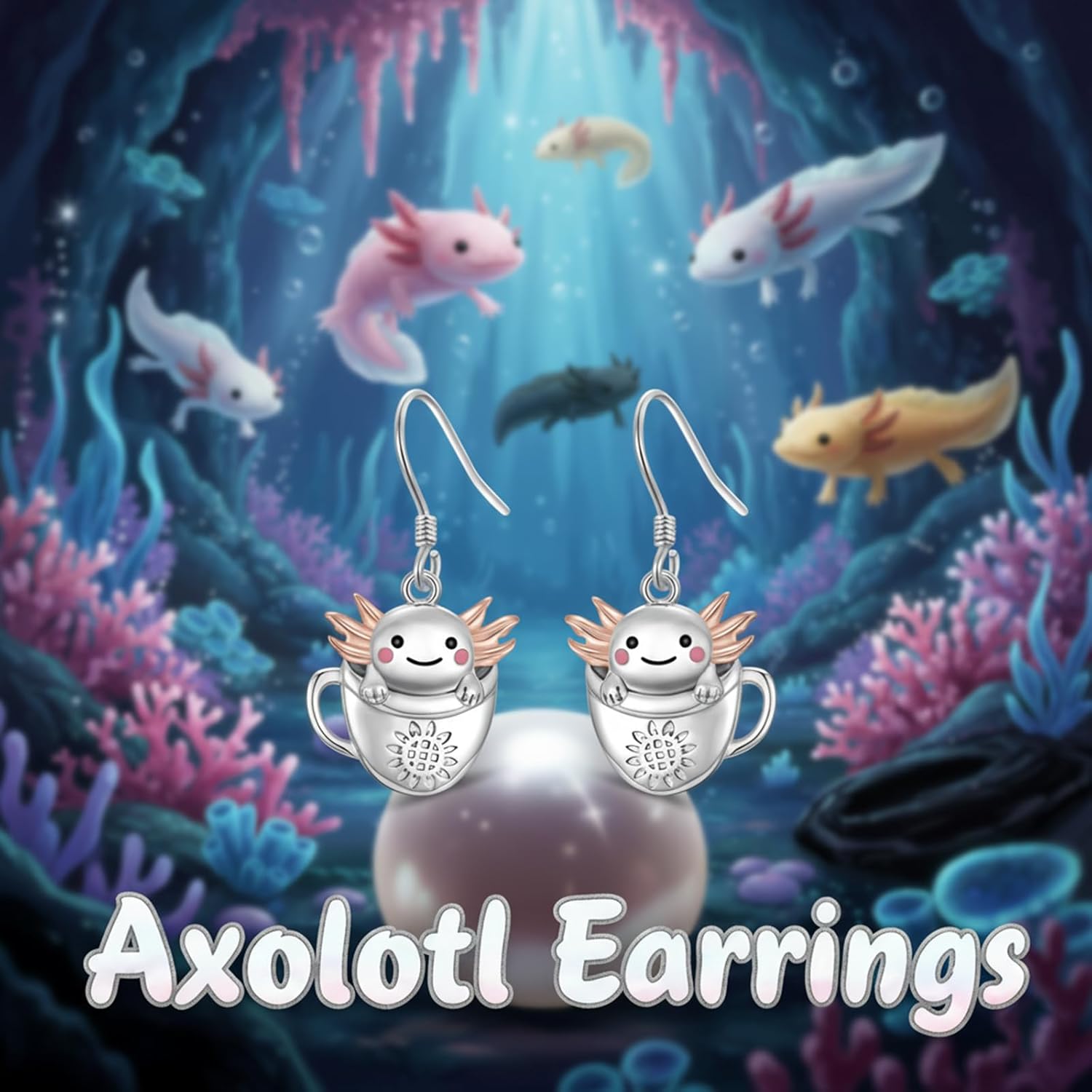 KiiKii Black Cat Earrings for Women 925 Sterling Silver Tea Cup Kitten/Dog/Axolotl/Panda/Sloth Dangle Earrings Animal Jewelry Gifts for Christmas Birthday