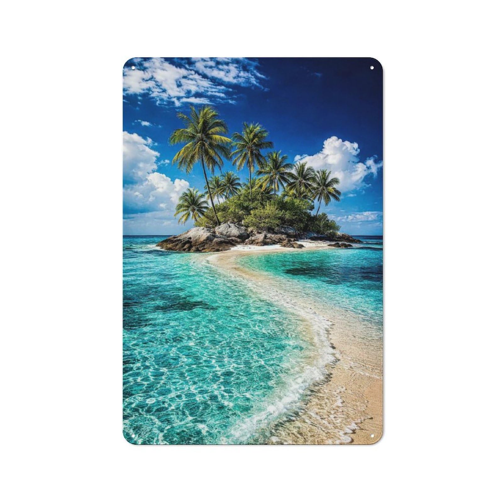 Junmoney Style-17 Metal Plaque 30X20cm With Tropical Island Paradise For Pub Or Café, Vintage Decor, For Metal Sign Collectors, For Vintage Wall Decor Fans