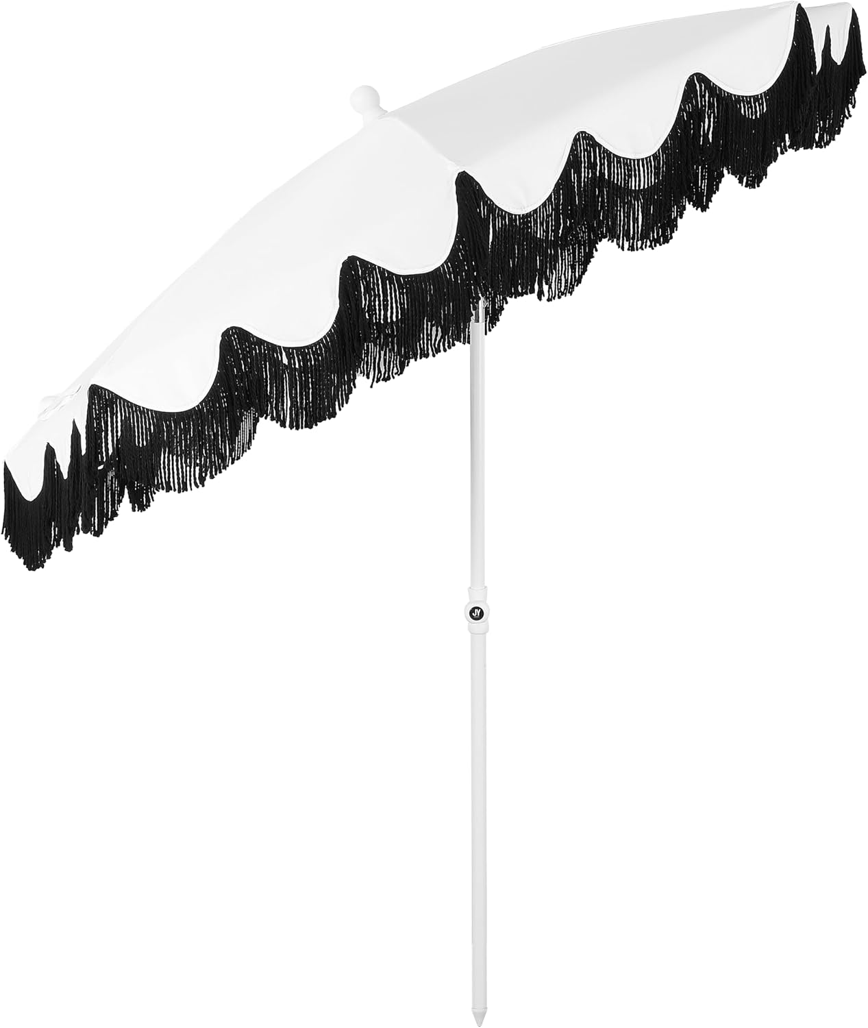 JONATHAN Y Mariner 6.5 ft. Beach Umbrella, White Solid with Fringe, Push-Button Tilt, UPF 50+ Sun Protection and Carrying Bag for Patio and Pool, White Pole UMB1005U
