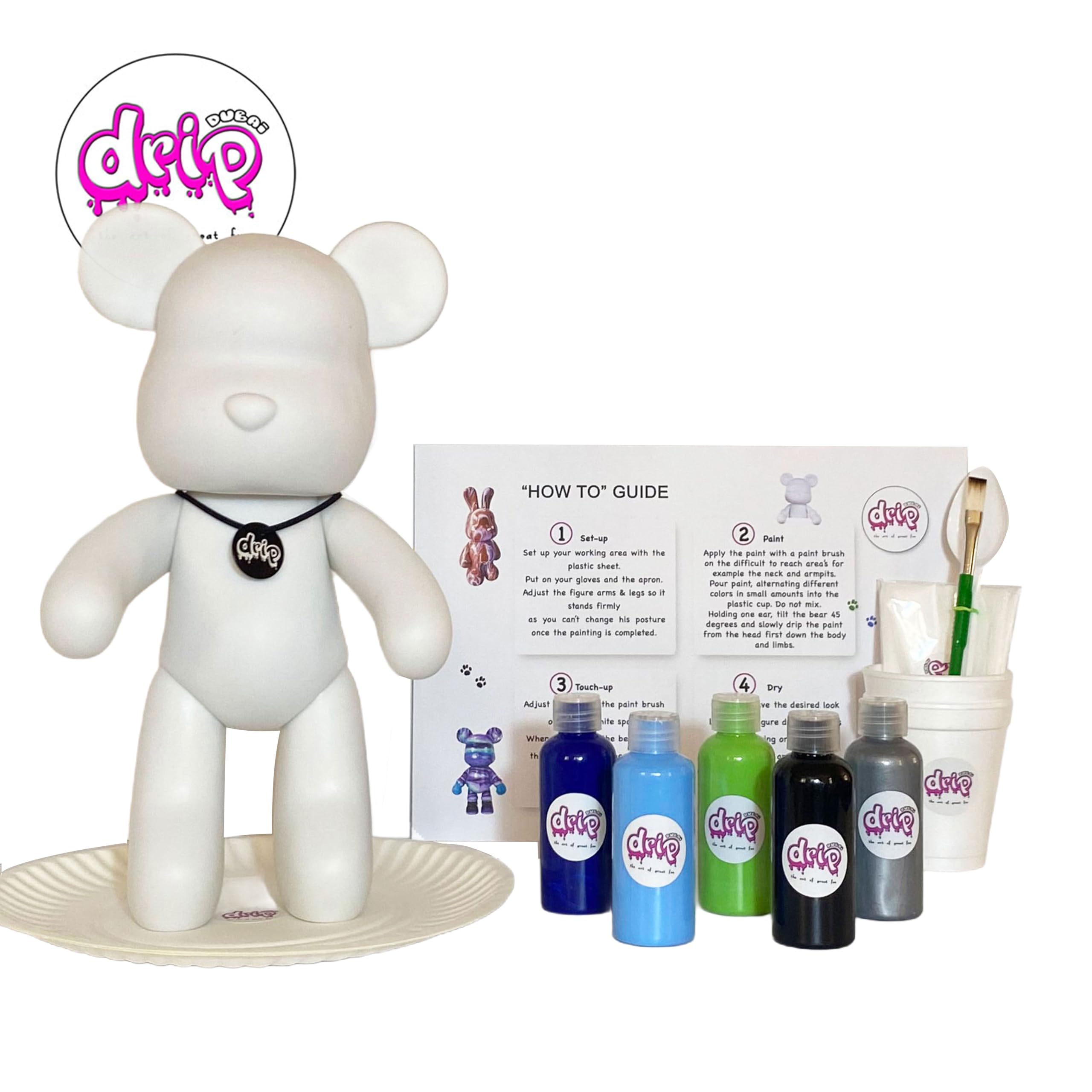 DIY Acrylic Fluid Pouring Paint Gift Box Set - Create Your Own 33cm/13inch Marble Figurine - Choose your favorite color palette - Complete Arts and Crafts Kit. (Bear, Palette-2)