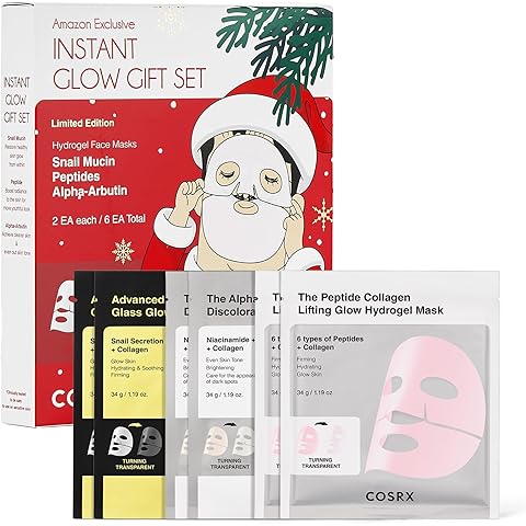 COSRX Glow-Boosting Face Mask Limited Holiday Gift Set 6ea, Snail Mucin, 6 Peptides & Alpha-arbutin for Glass skin, Collagen Face Mask, Korean Skin Care Set, Stocking Stuffers, Amazon Exclusive