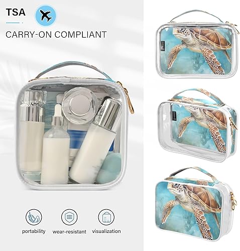 Miniatura 5 de Bolsa de aseo transparente de tortuga marina de acuarela para viajes, paquete de 2 bolsas de cosméticos de maquillaje con cremallera, bolsa de viaje