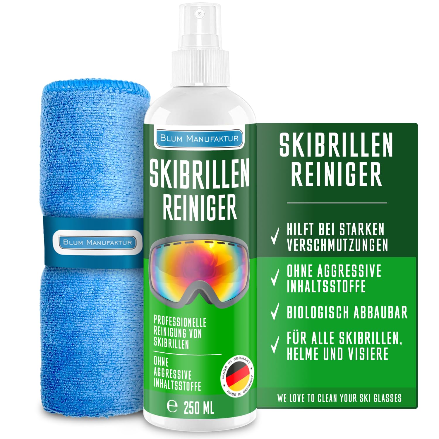Blum Manufaktur Nettoyant pour lunettes de ski 250 ml + chiffon microfibre 30x30 cm