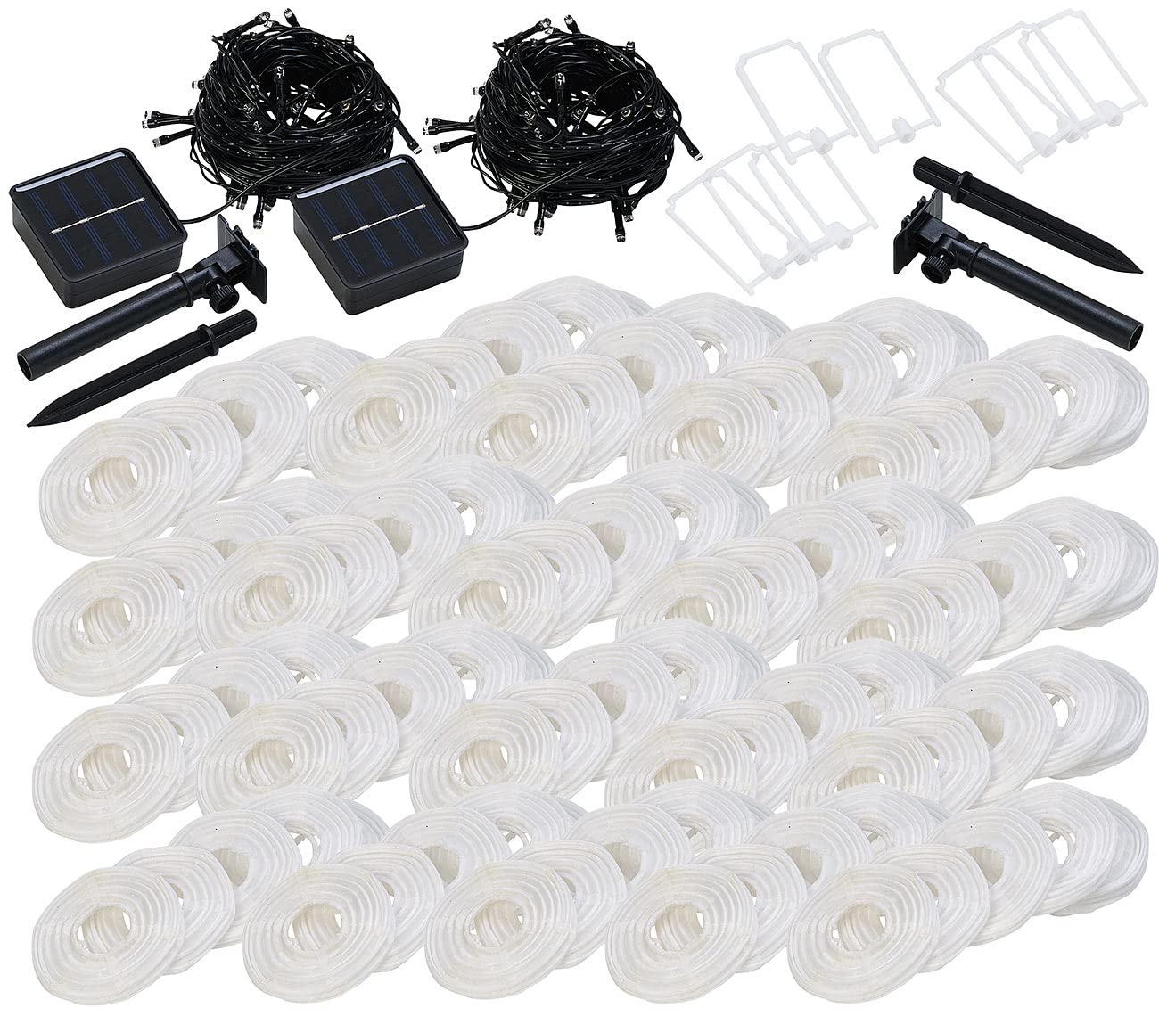 Lunartec Mini Solar Lichterkette: 2er-Set Solar-LED-Lichterketten, warmweiß, je 50 weiße Lampions, IP44 (Lichterkette außen Lampion, Balkon, Ball)