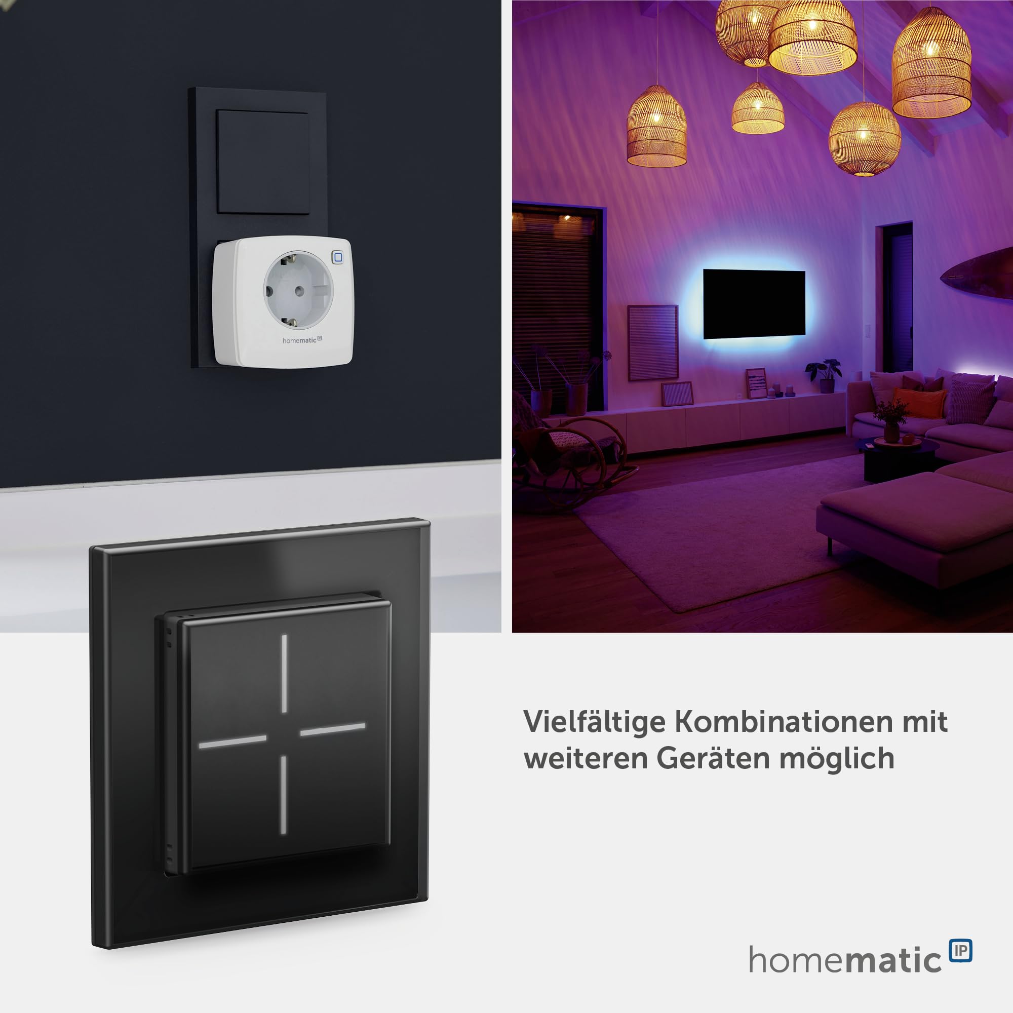 Homematic IP Termostato de pared de cristal negro Smart Home, mide la temperatura + humedad del aire, termostato digital, radiador/calefacción por suelo radiante con aplicación, Alexa, Google