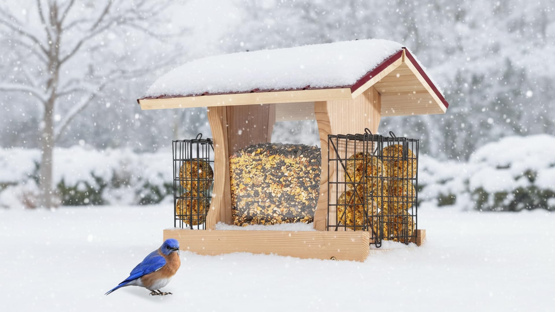 XL Hopper - Comedero para pájaros para exteriores, kits de comedero de pájaros para adultos para construir, comedero de rancho con jaulas de sebo - Cedro rojo resistente de 3/4 pulgadas - Larga