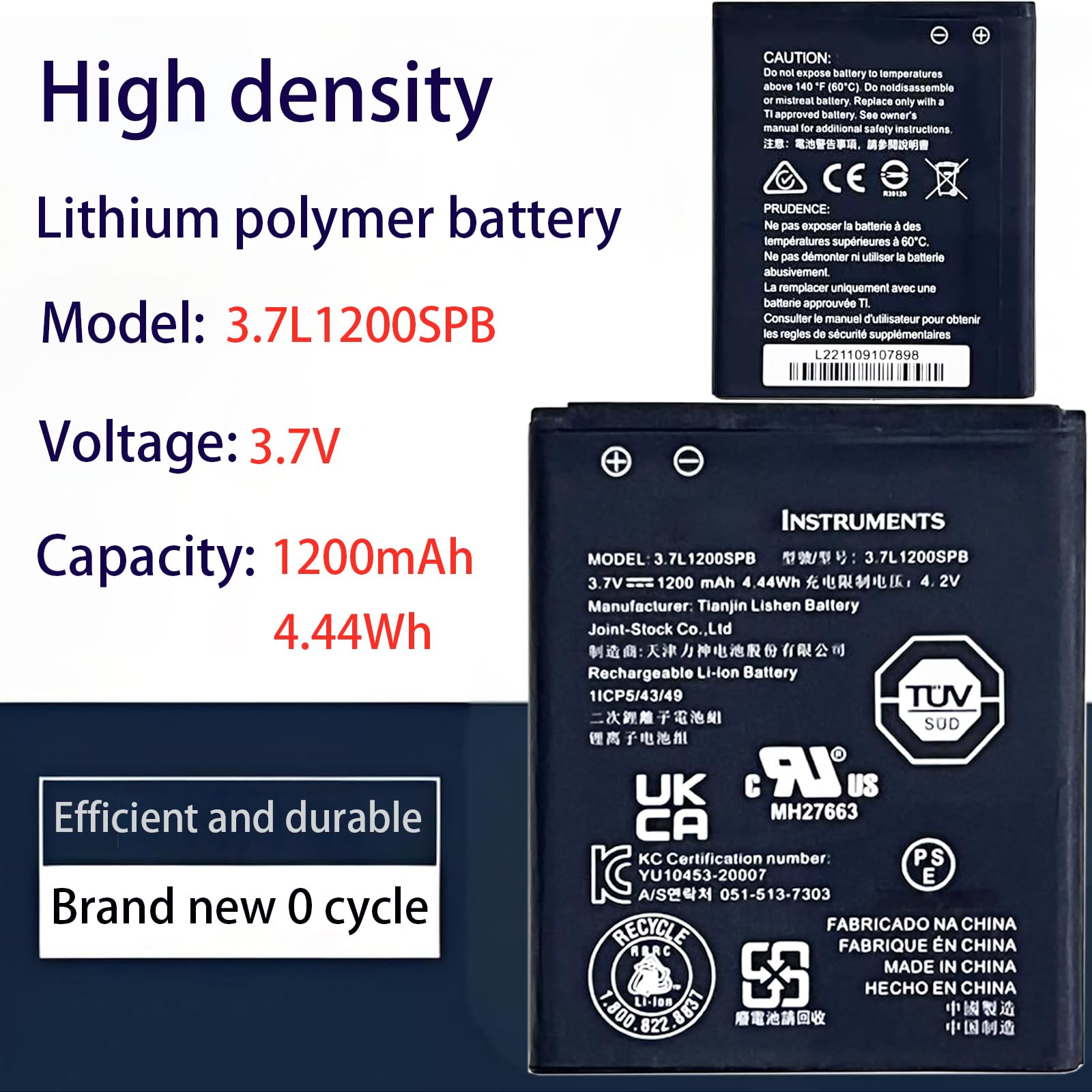 Batterie de Rechange 3,7L1200SPB Compatible Texas Instruments TI-Nspire CX CX Cas