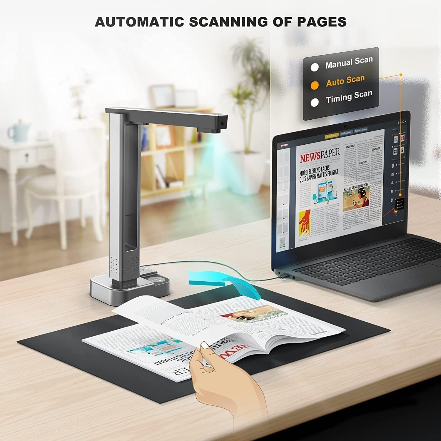 JOYUSING Scanner de livres et de documents 16 MP, auto-aplatissement, A3 A4, OCR, PDF/Word/Txt/Excel Windows, PDF Mac
