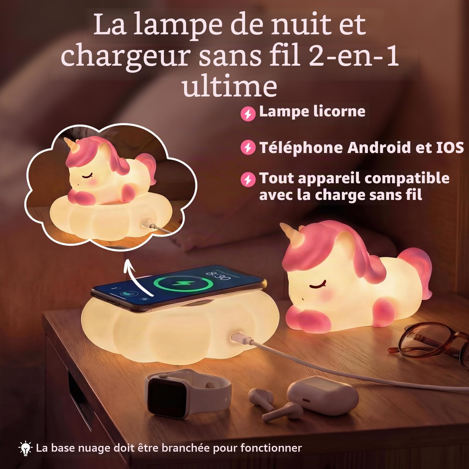 Mewaii Licorne Veilleuse Bébé Lampe Enfant Silicone 3 Niveaux Luminosité 7 Modes Couleur Rechargeable Cadeaux Filles Garçons