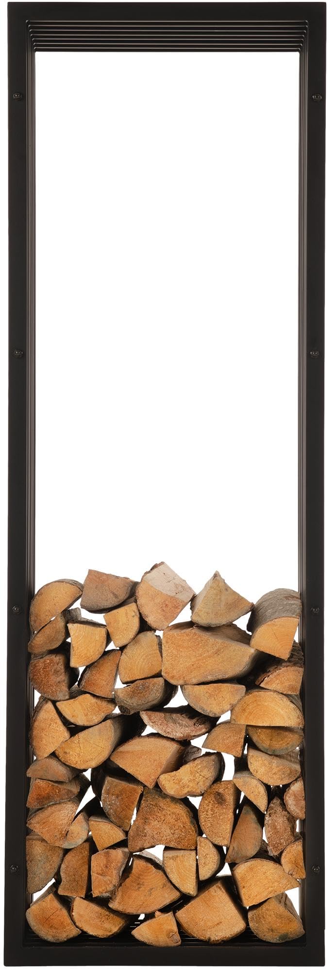 CLP Metall Kaminholzregal Irving Schwarz-Matt I Robuster Und Handgefertigter Kaminholzständer I Pulverbeschichtetes Brennholzregal, Größe:40x50x150 cm