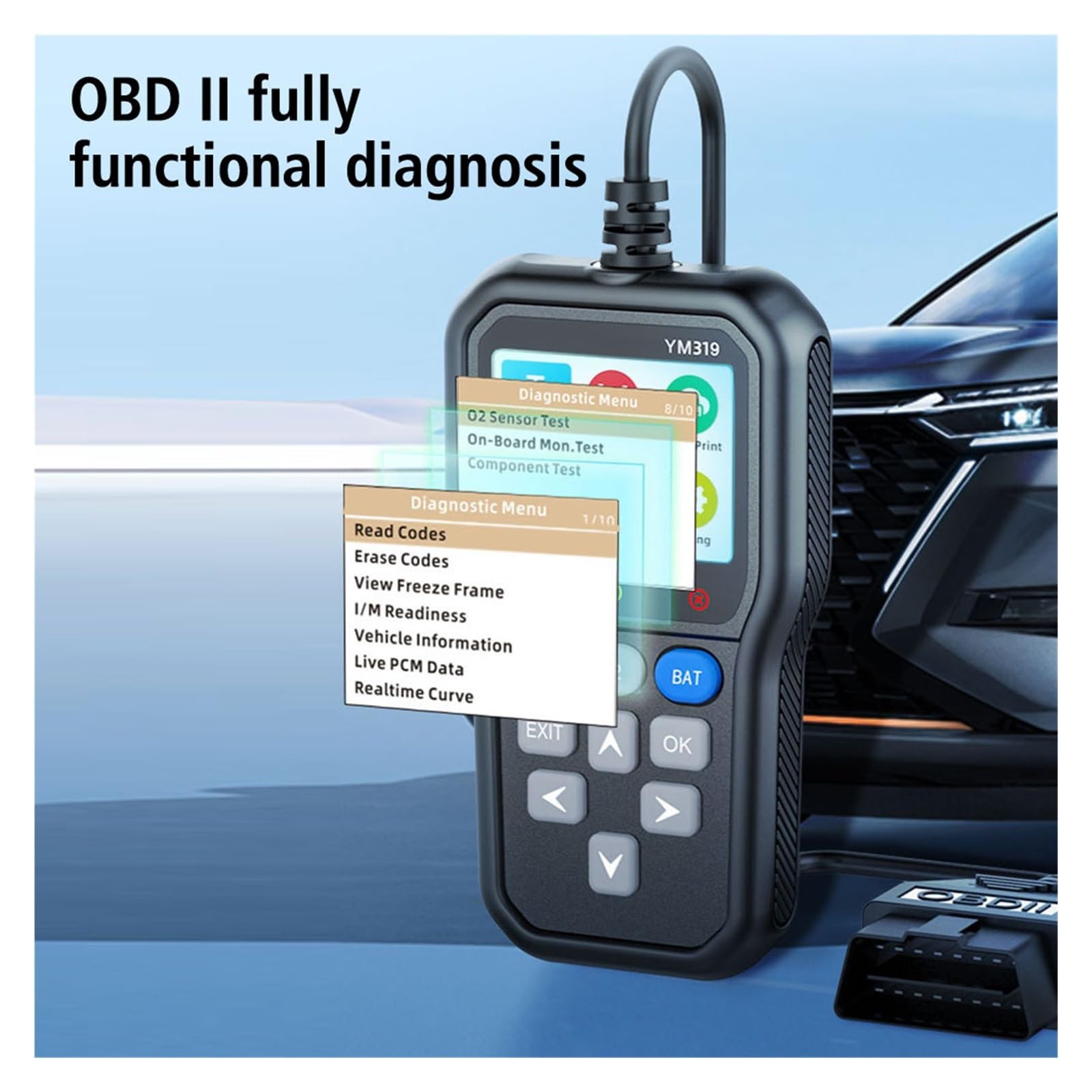 Skaner do Samochodu, Narzędzie diagnostyczne do samochodów Tester akumulatorów YM319 Skaner OBD2 Odczyt informacji o pojeździe Sprawdź system silnika Wielojęzyczny czytnik kodów