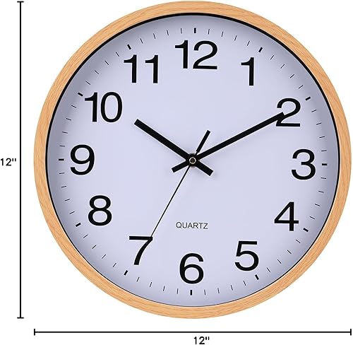 Miniatura 8 de Reloj de pared con marco de madera de 12 pulgadas, cubierta de vidrio, número sin tictac, cuarzo, diseño moderno de cuarzo, decorativo, dormitorio,
