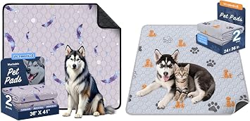 WanpeeGoo Washable Pee Pads for Dogs, 2 Pack 36"x41" + 2 Pack 24"x36", Reusable Puppy Pads, Super Absorbent & Leakproof Dog Training Pads, Non-Slip Pet Pee Pads for Whelping, Crate, Playpen, Bed