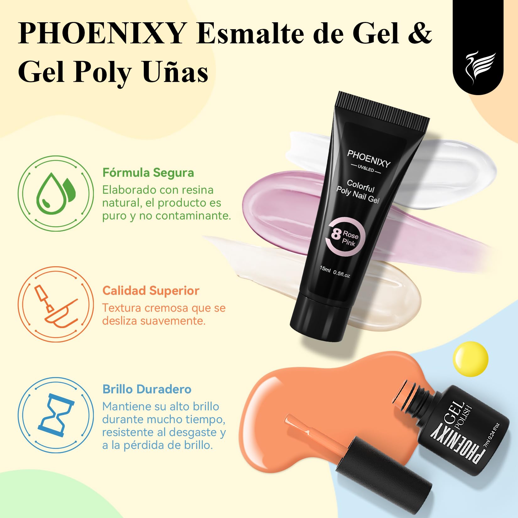 Phoenixy 43PCS Kit Esmalte de Uñas Semipermanente con Lámpara UV 20 Colores Esmalte de Uñas en Gel y 3 Colores de gel Extensión Poliéster Kit Completo de Manicura Para Principiante Regalo para Mujeres