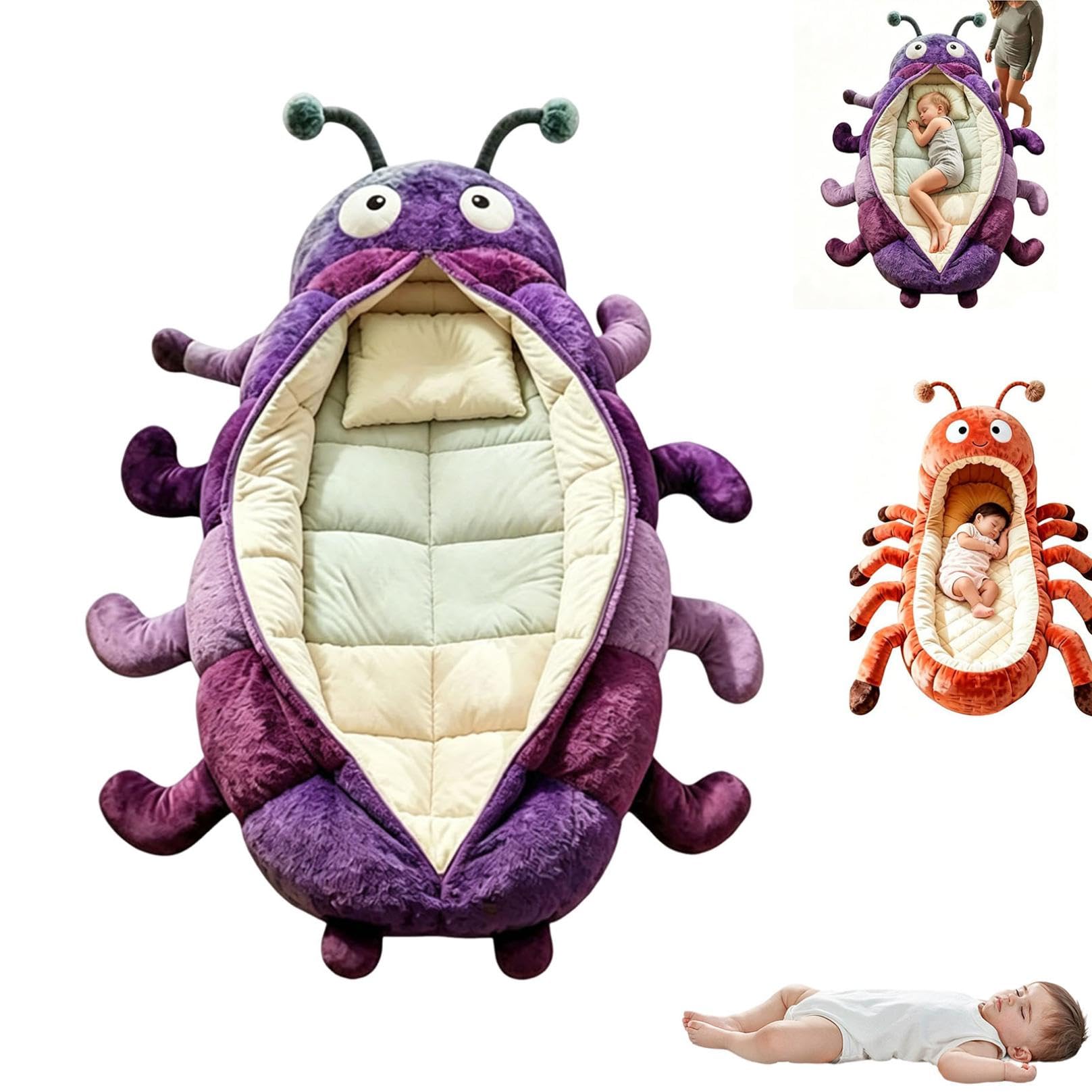 Caterpillar Sleeping Bag for Adults and Kids, Plush, Funny Animal Nap Pod, Washable, 230cm x 80cm, for Home and Camping — view 2