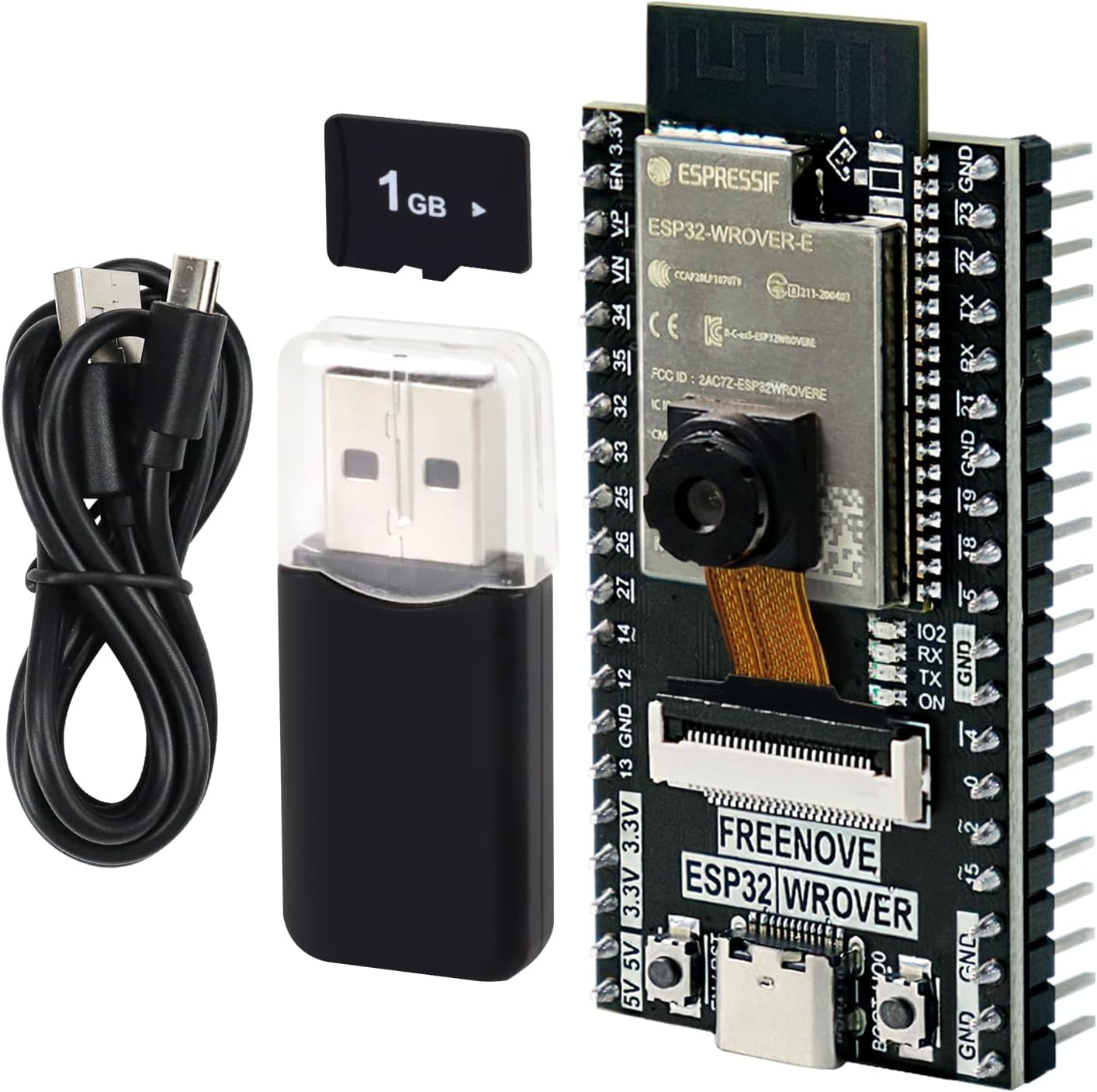 Freenove ESP32 CAM Dev Board Kit, Dual-core 32-bit 240 MHz Microcontroller, Onboard Camera WiFi+BT, Python C Code, Example Projects Tutorial