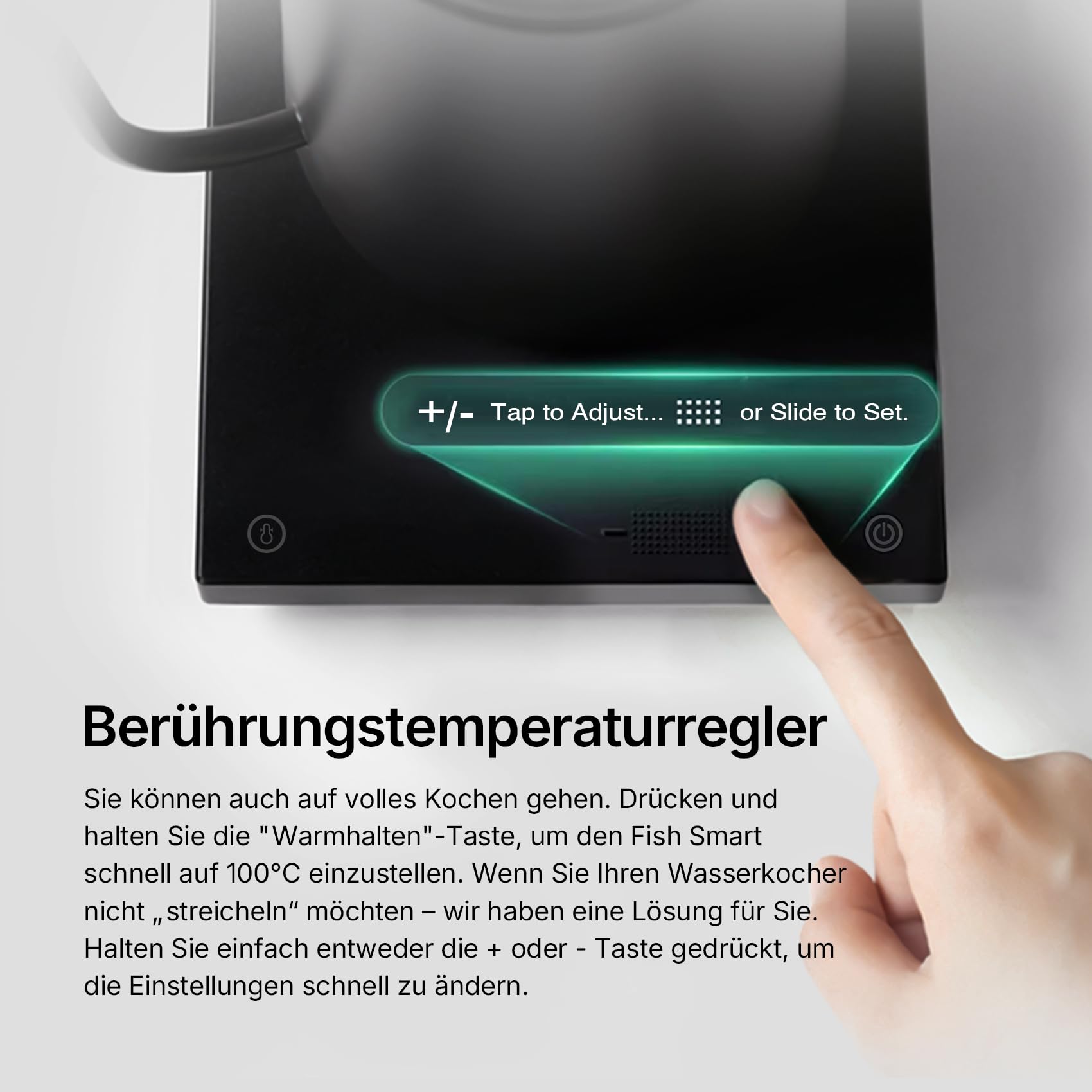 TIMEMORE Elektrischer Schwanenhals Wasserkocher Kaffee-und Teekanne, Fish Smart Coffee Electric Kettle 600ML Mit Temperatureinstellung für Coffee Tea Brewing, Home Edition Black, 192s Schnell auf 88°C