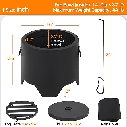 Miniatura 7 de Yaheetech Fogata sin humo para jardín, patio, campamento, con alfombrilla de silicona para hogueras, póquer de fuego, cubierta de lluvia, tapa y