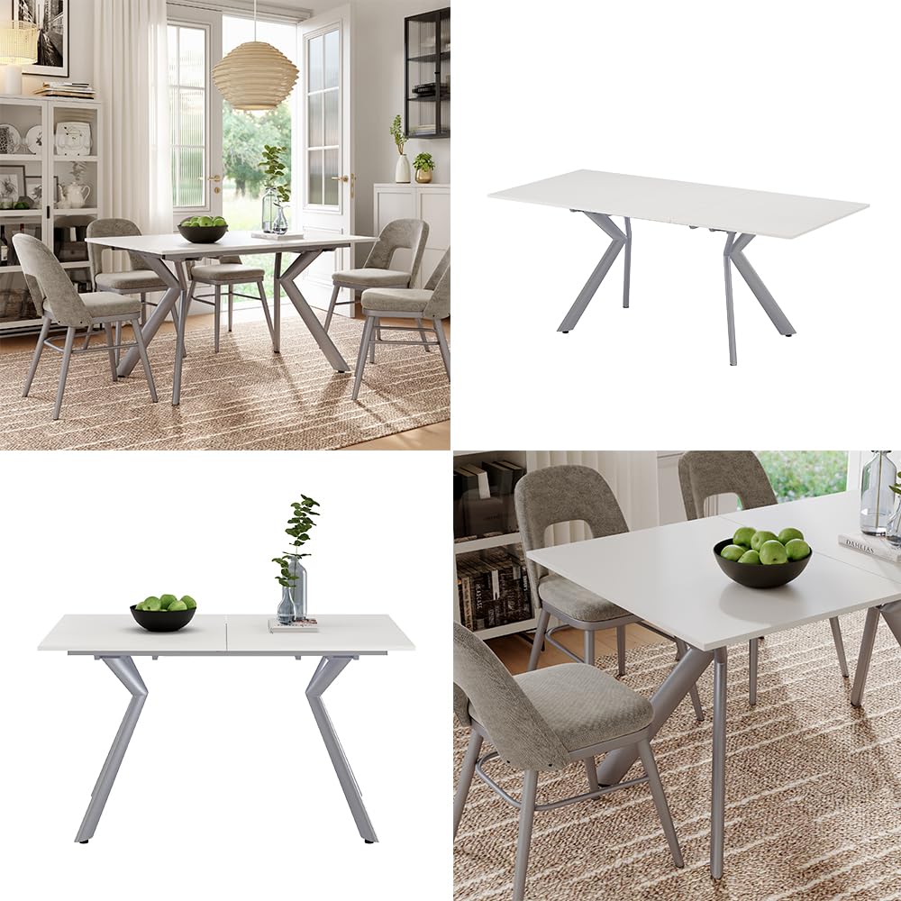 Vicco Tavolo da pranzo Trill, Bianco/Grigio, 140-190 x 90 cm | Allungabile, con estrazione sincronizzata per lunghezze del tavolo variabili
