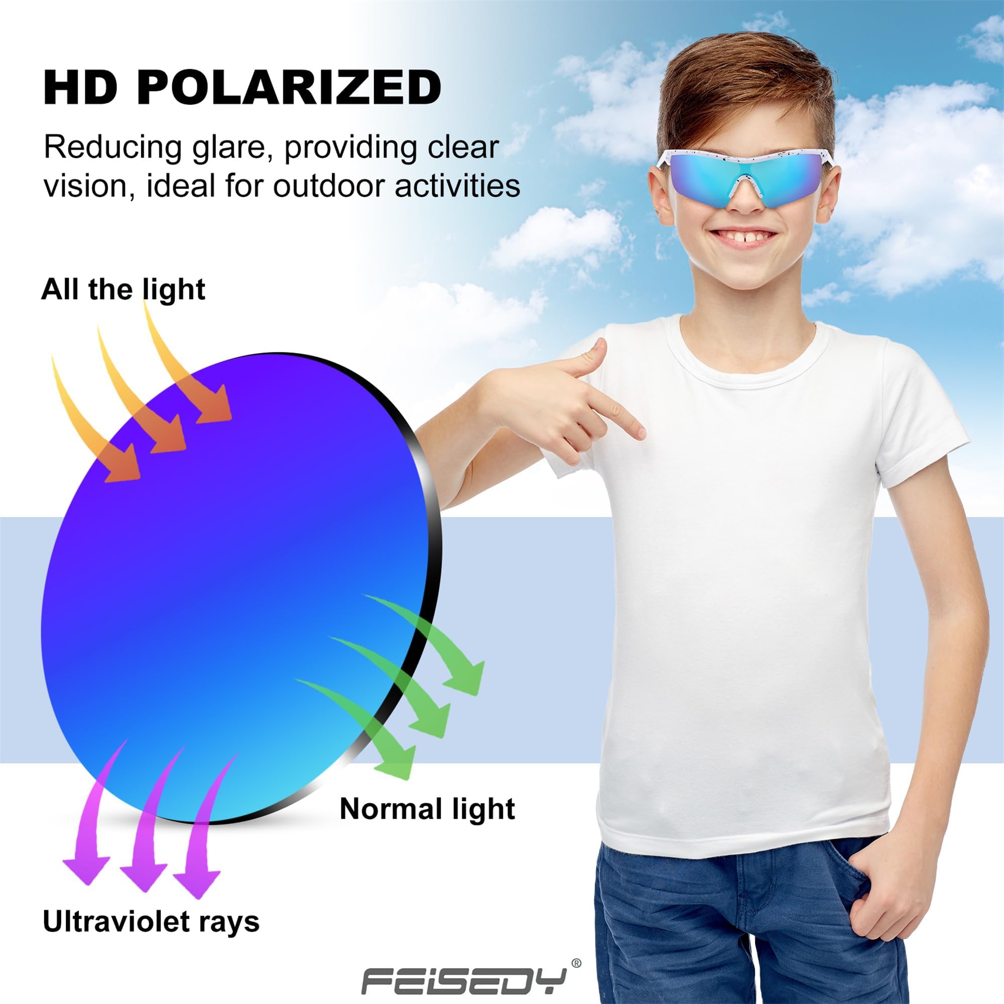 Karsaer Kids Teens Baseball Polarized Sunglasses Sports TR90 Frame Boys Girls Cycling E1002, Blue, 62 - Image 5 thumbnail