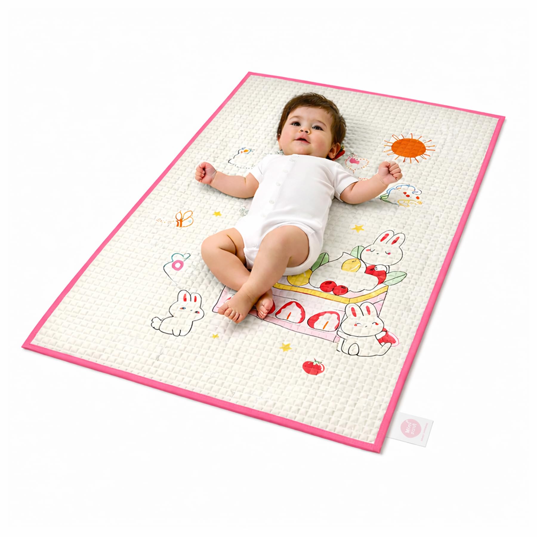 Air-Filled Waterproof Baby Play Mat 60×90 cm Cake Print Natural Latex Baby Massage & Crawling Mat Non-Toxic, Anti-Slip Baby Rubber Mat for Diaper Changing, Floor Play & Bed Protection Pink-image-43