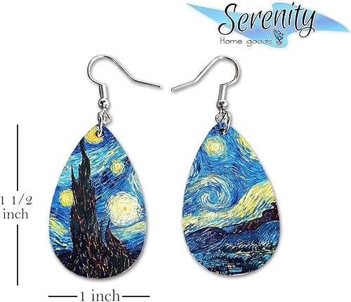Miniatura 3 de Starry Night Van Gogh Novelty Fun Dangle Earrings Set  Cute Girls Womens Jewelry Earings  Double Sided Print  Holiday Gifts  Birthday Easter