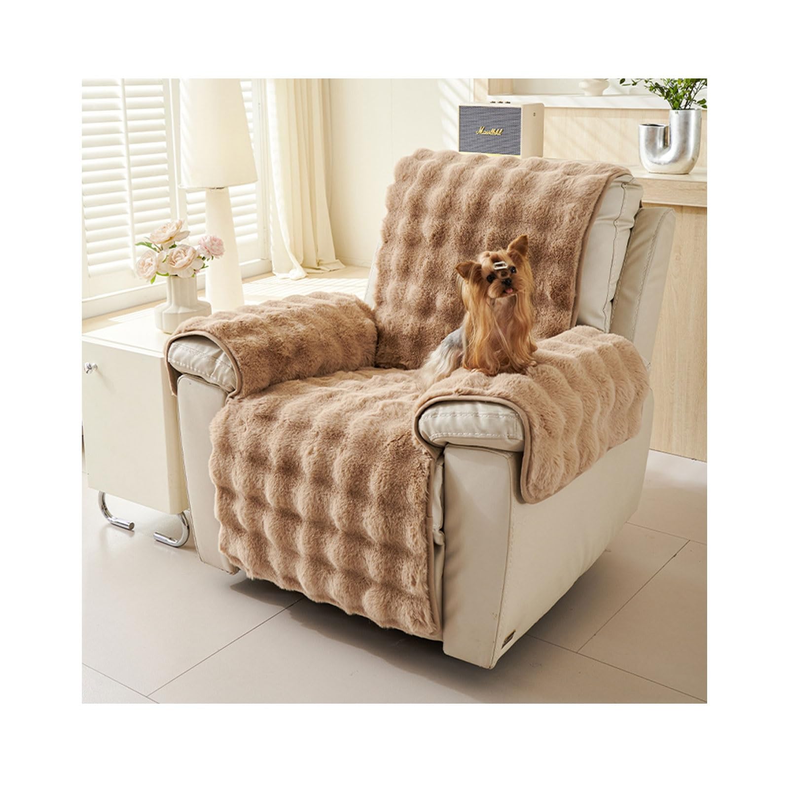 Amieron Thick Rabbit Plush Recliner Chair Cover, Washable Non Slip Faux Rabbit Fur Slipcover for Recliner Chairs, Soft Plush Furniture Protector, Recliner Cover for Living Room Bedroom(Dark Coffee)