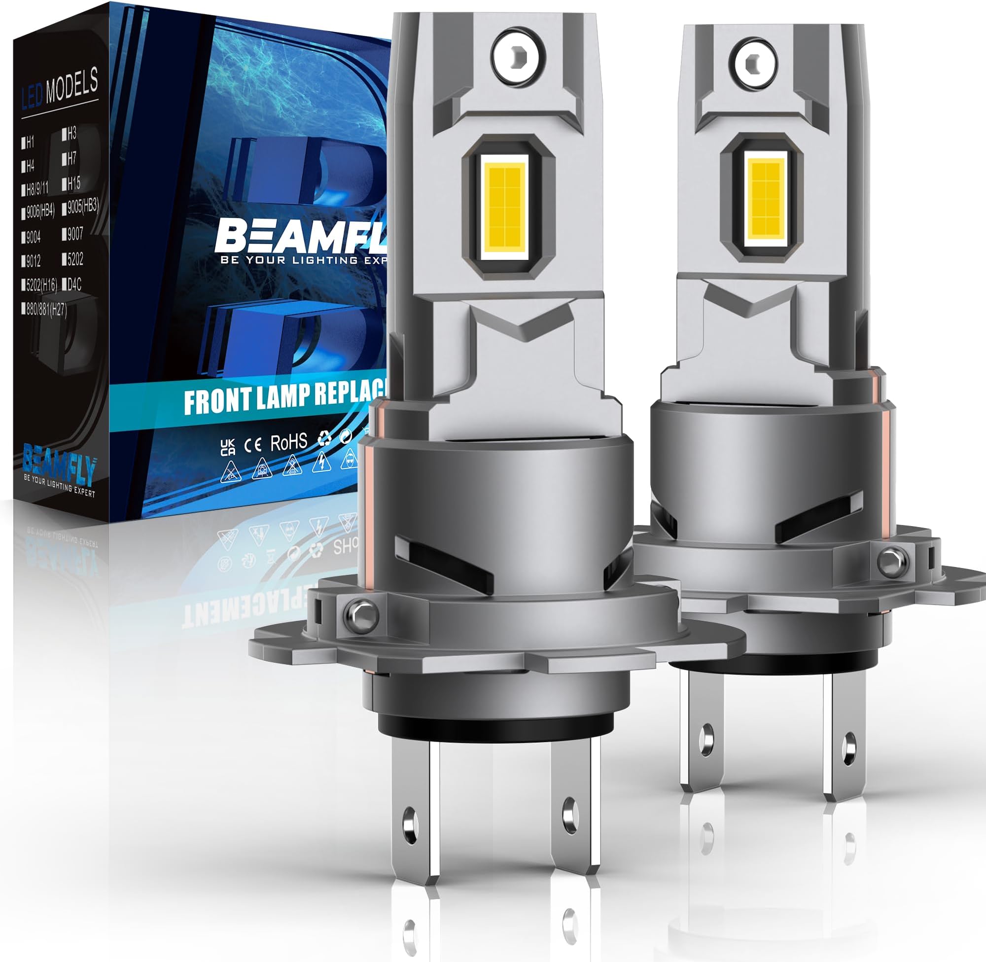 BEAMFLY Ampoule H7 LED Voiture 16000LM, Lampes de Phares 100W, Kit de