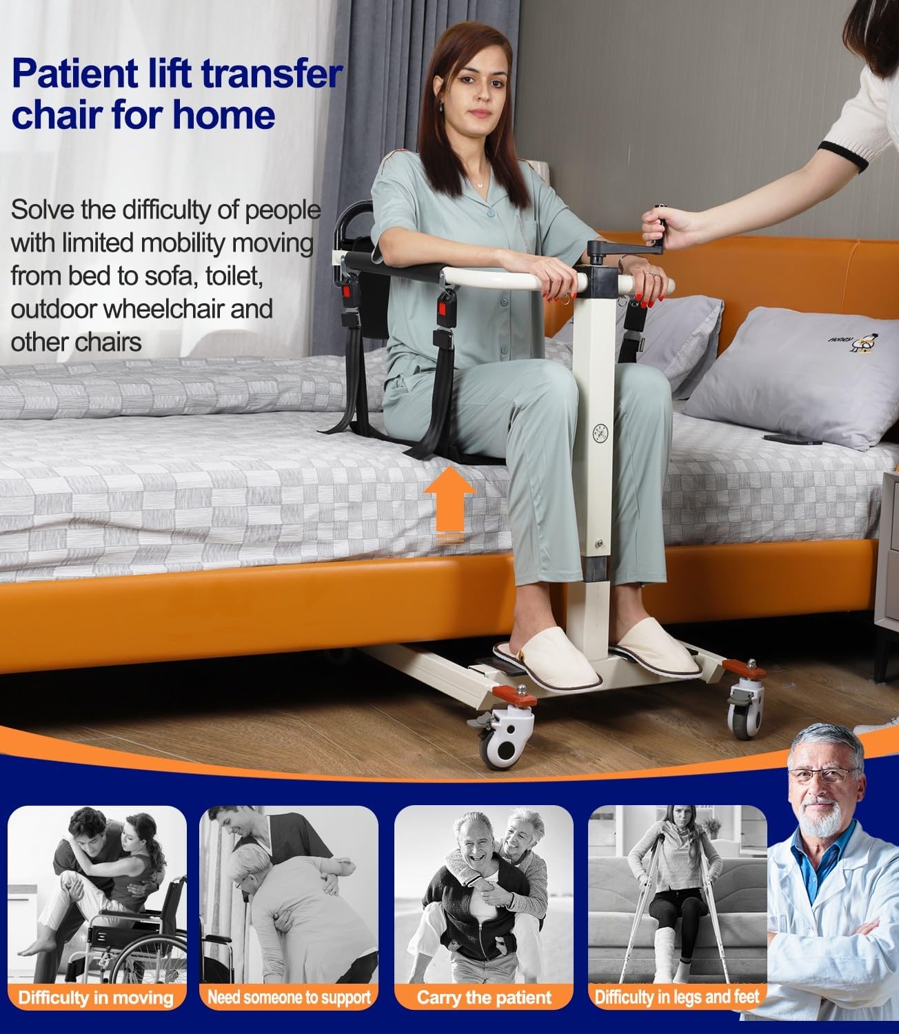 Patient Lift Transfer Chair for Home Portable Wheelchair Lift for Car & Toilets, Bedside Commode Toilets Seat, Transfer Aid for Elderly Height Adjustable (Upgrade)