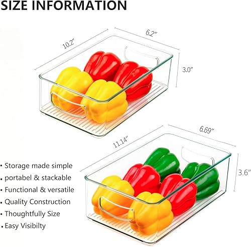 Miniatura 6 de Juego de 8 cubos organizadores de refrigerador 4 contenedores grandes y 4 medianos organizadores apilables y transparentes para refrigerador