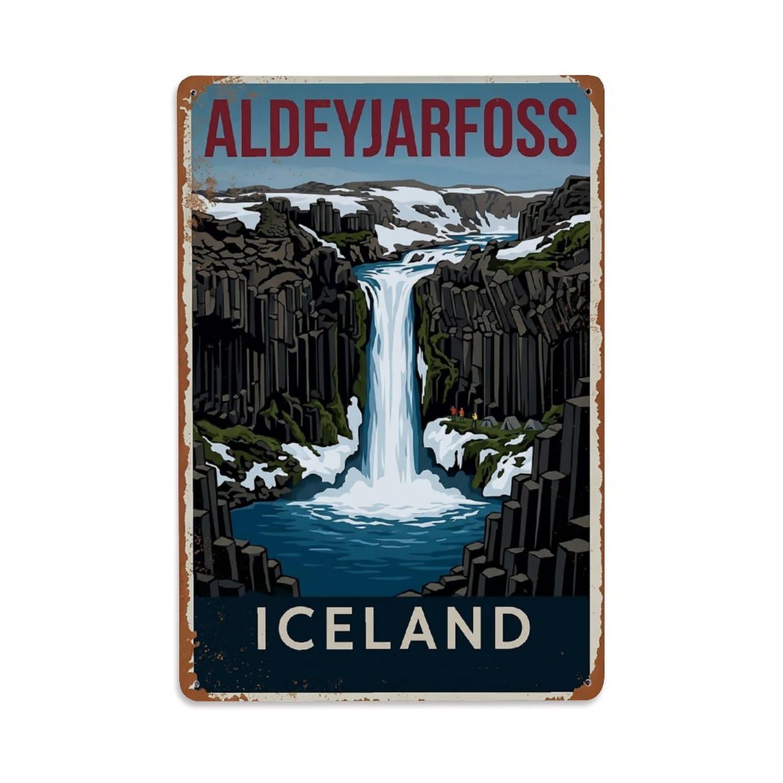 Vintage Travel Aldeyjarfoss Iceland Waterfall Metal Tin Sign