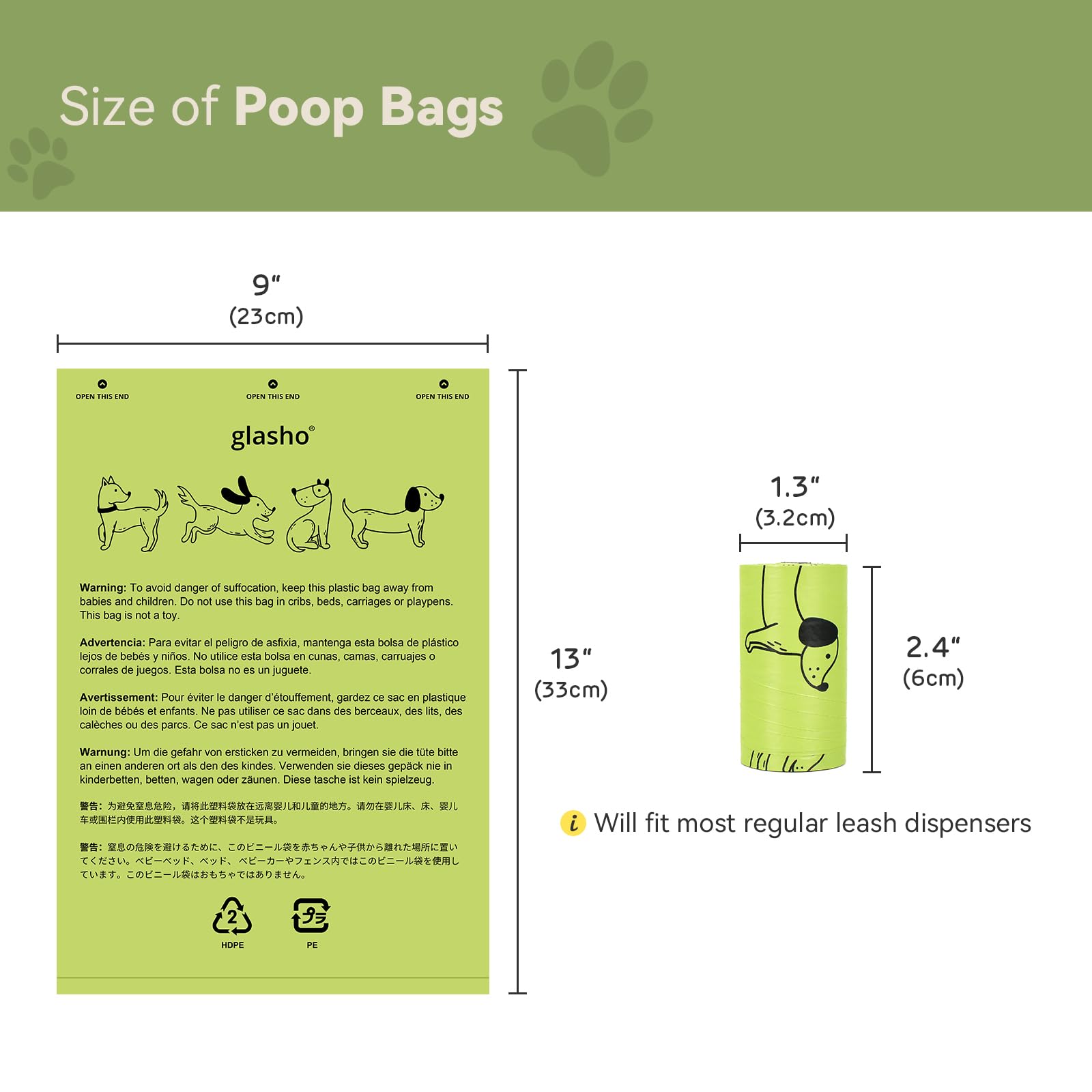 Bolsas para excrementos de perros (600 unidades, 30 rollos) con aroma a lavanda, a prueba de fugas, bolsas de basura fuertes de 13 x 9 pulgadas con dispensador, verde/a granel