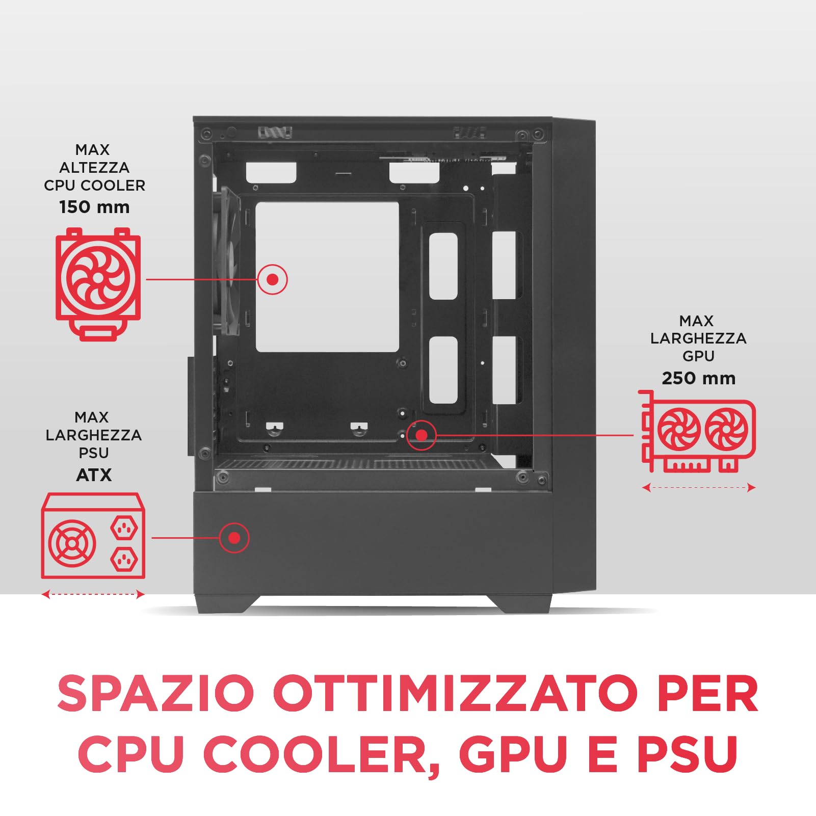 Nuwo Gigan BK100 Case PC Gaming Micro-ATX Mini-ITX | Mini Tower Frontale e Laterale in Vetro Temperato Panoramico | Ventola 120mm Preinstallata