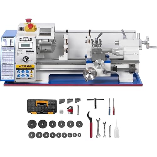 1.5'' Spindle Bore Metal Lathe Machine 8'' x 16'' High Precision Brushless Motor Mini 1.5HP Benchtop 0-2500 RPM Variable Speed Metal Working Machine 1.5'' Spindle Bore Small Lathe without Stand,0831V